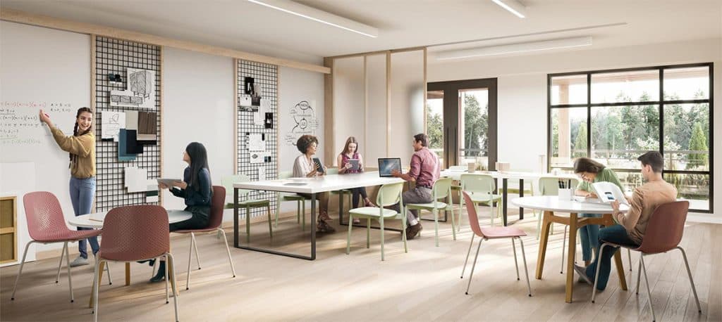 The Oaks Phase 3 (Willow) – A shared study/co-working lounge with whiteboards, pinboards, and several tables where people are working and studying.